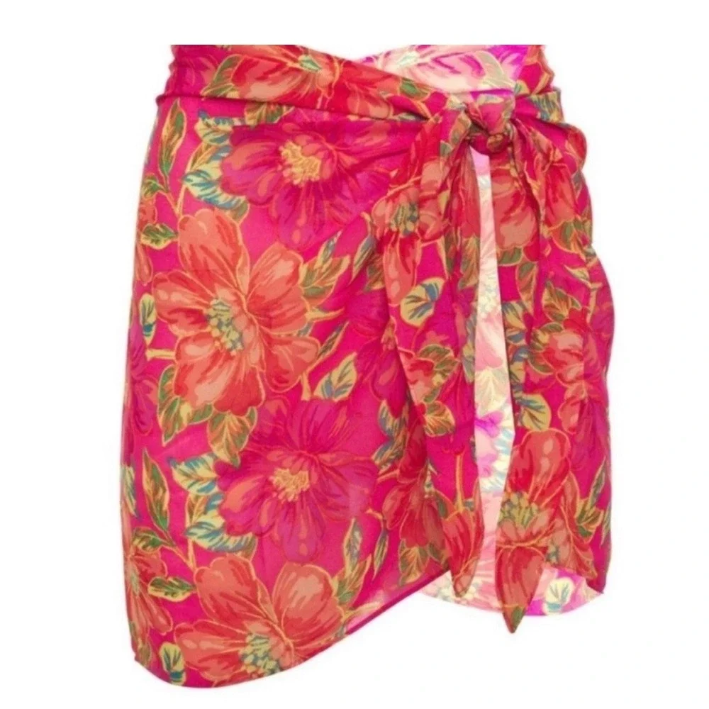 Beach Riot Melanie Sarong Miami Peony Pink‎ Orange Floral Swim Cover Up O/S NEW